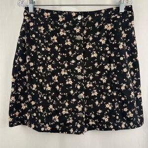Miami Daisy Floral Mini Skirt Large Black Button Front Cottagecore 90s